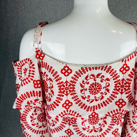 INC International Concepts Womans Sz Small Blouse Embroidered Long Sleeve Red - Picture 8 of 9